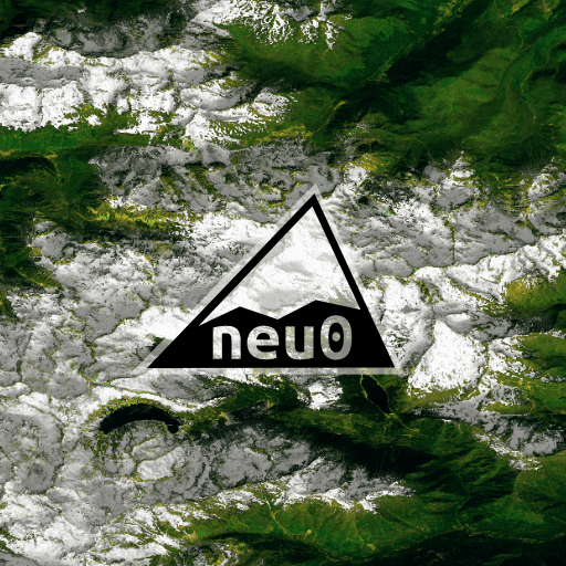 Neu0 logo over mountain map
