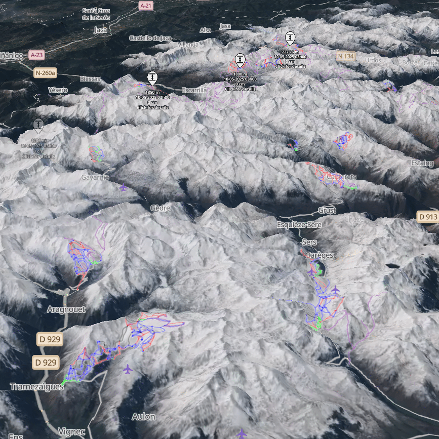 3D satellite map view of the Pyrenees